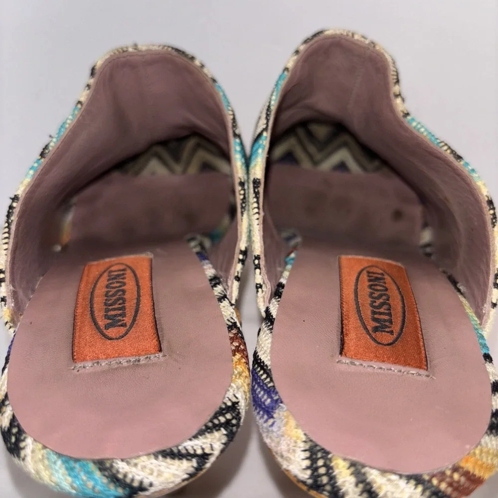 Missoni Multicolor Chevron Knit Fabric Wood Platform PEEP TOE Clogs Size 38 Rare